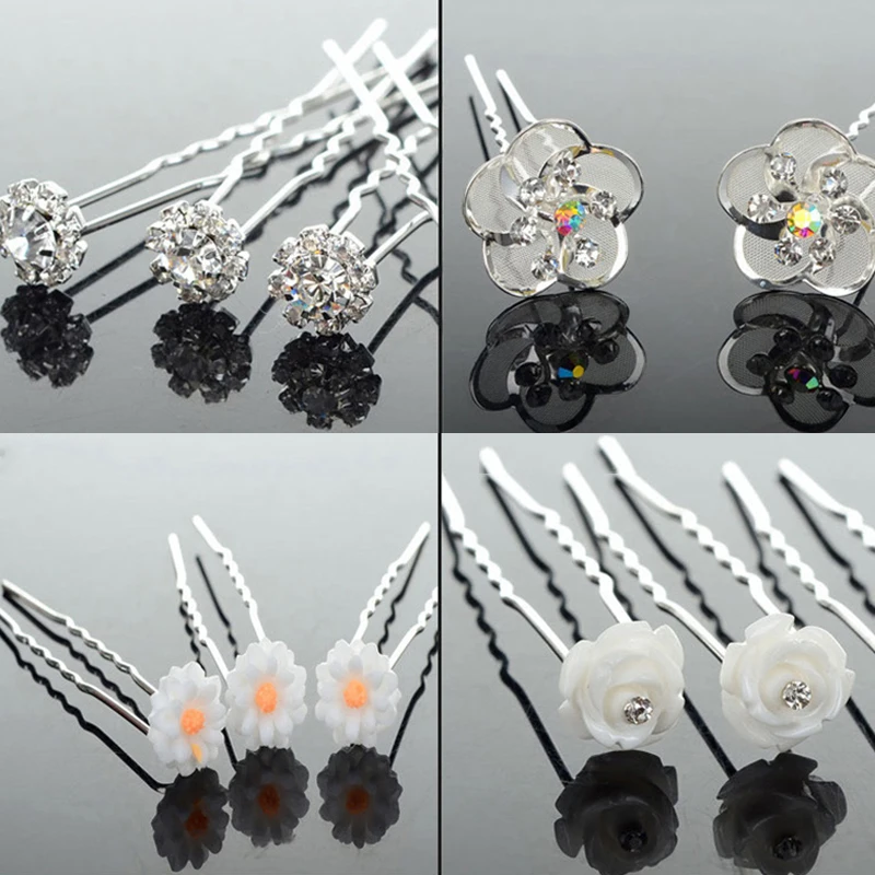 

20Pcs Women Flower Hairpin Stick Wedding Bridal Crystal Pearl Hairpin U Shaped Hair Clip Barrettes Hair Accessories
