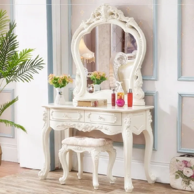 

European style dressing table bedroom French pastoral princess solid wood small apartment carved makeup table furniture