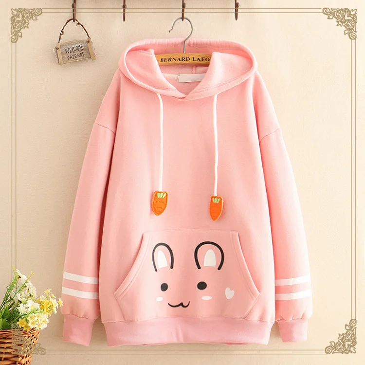 Mori/осенне-зимняя теплая бархатная куртка с капюшоном и милым кроликом для