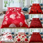 Ко Дню Святого Валентина 3D комплекты Красного постельного белья пододеяльник набор Стёганое одеяло крышки и шлемы для подушек Цветочная отделка из роз, 2комплект из 3 предметов, одежда с рождественским дизайном для постельного белья