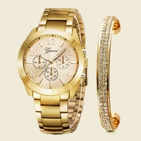 watchbangle for women 2pcsset bracelet watches for women crystal luxury simple gold watch jewelry set gift relojes para mujer