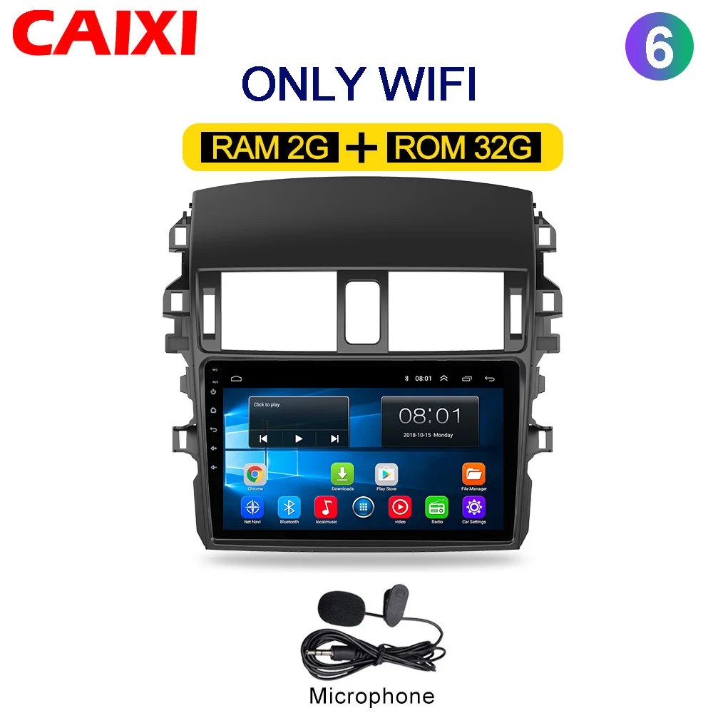 Cx-co-32G-MIC Автомобильный android 8,1 2Din радио мультимедиа плеер для Защитные чехлы для сидений, сшитые специально для Toyota Corolla E140/150 2007 2008 2009 2010 2011 2012 2013- Оперативная память 2G - Цвет: Cx-co-32G-MIC