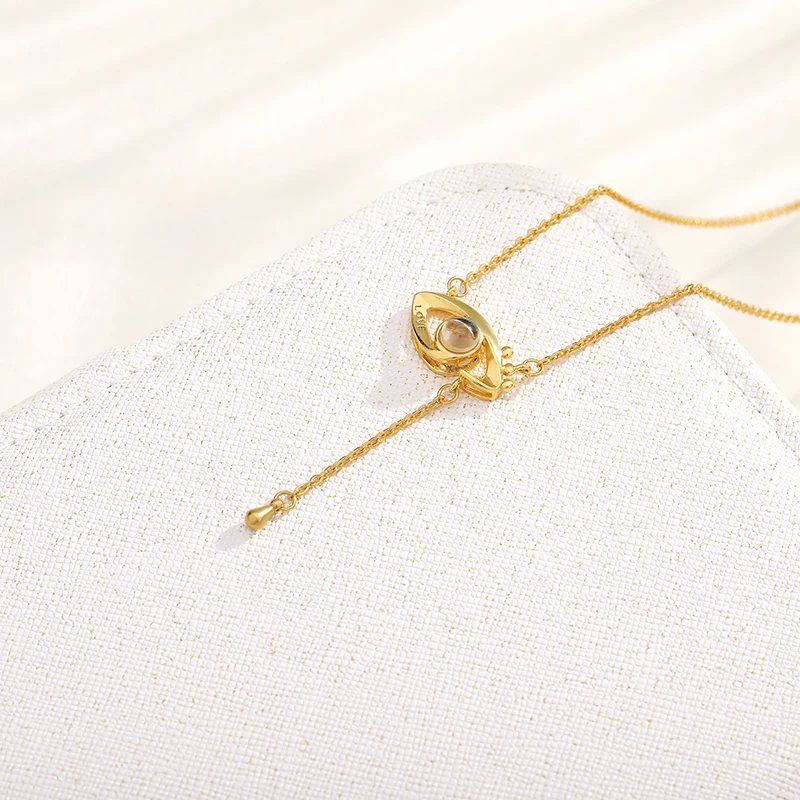 

Projection Evil Eye Necklace For Women Floating Charm 100 Language I Love You Crystal Stainless Steel Chain 2020 Trend Jewelry