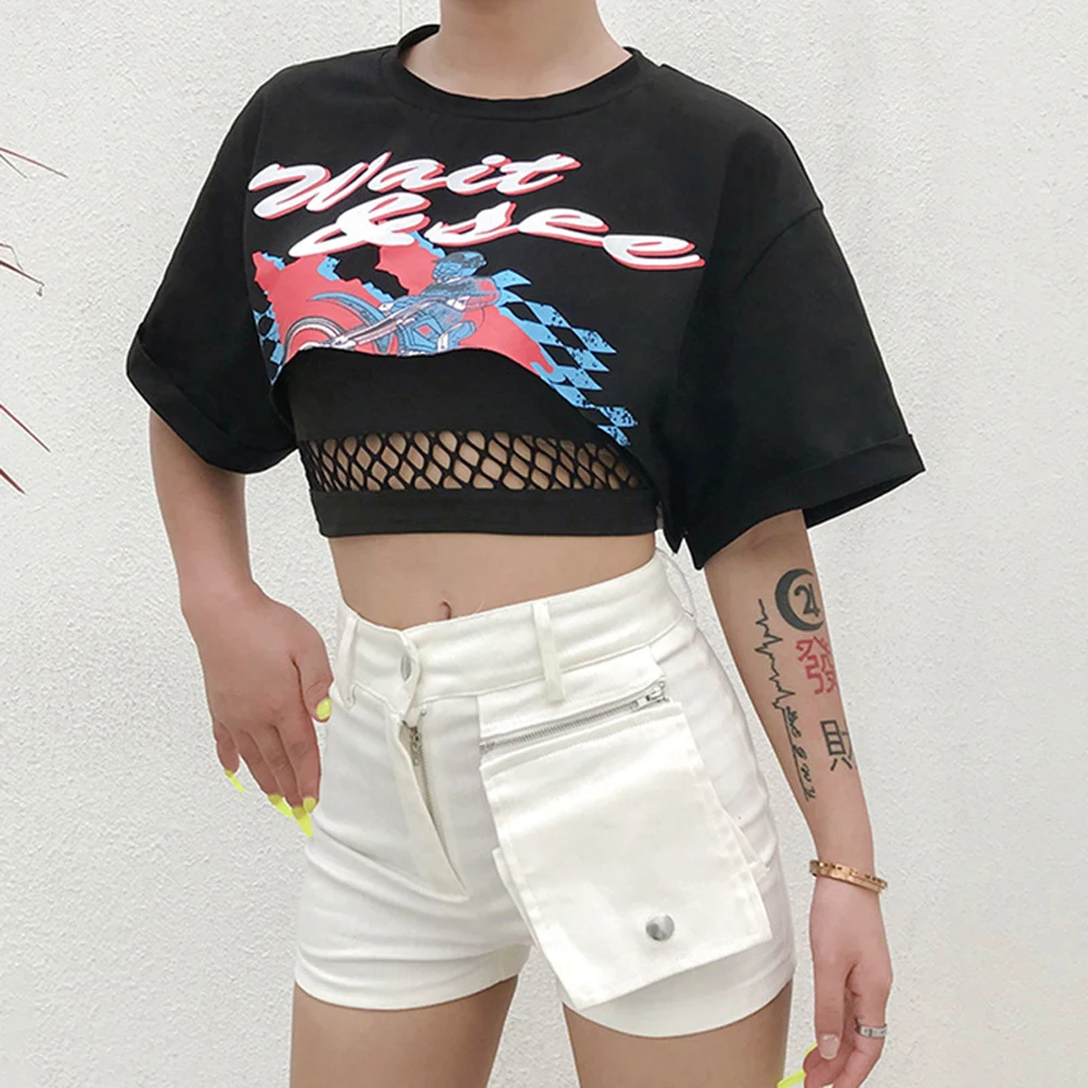 Женская летняя футболка с коротким рукавом принтом черная свободные короткие