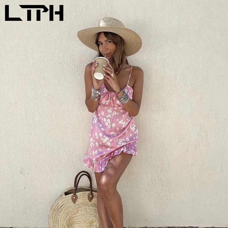 

LTPH summer beach dress women sleeveless short ruffle daisy print all-match casual camisole dresses elegant 2022 spring new