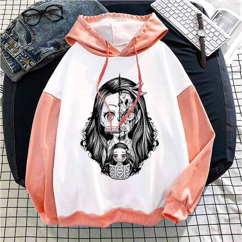 

Demon Slayer Sweatshirt Harajuku V-neck 2021 Spring Plus Size Hoodies Korean Style Loose Lovers Letter Long-sleeved Shirt