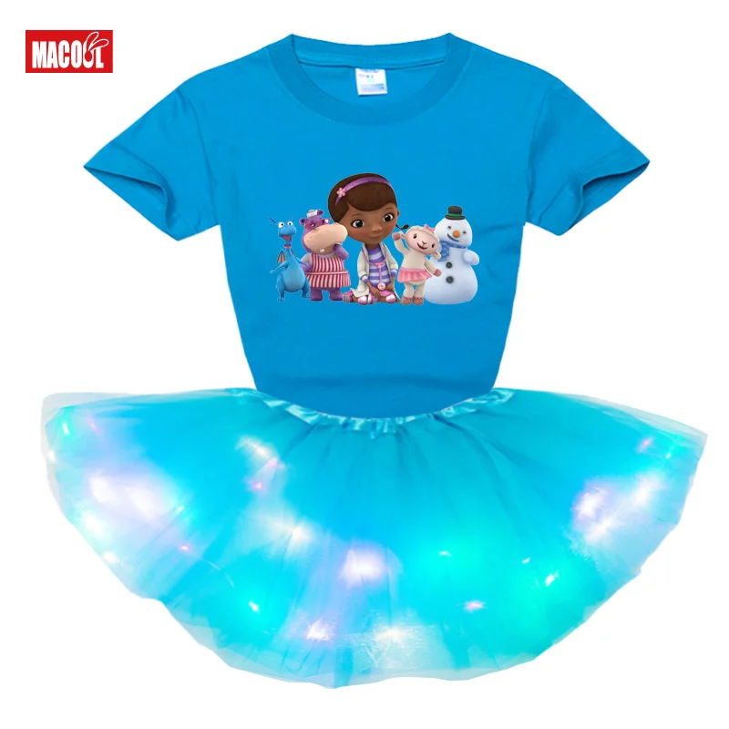 

Girls Tutu Dress 2021 Summer Kids Girls Cartoon Print Short T-shirt+Dress 2pcs Clothing Set 2-8Y Children Girl Clothing Outfit