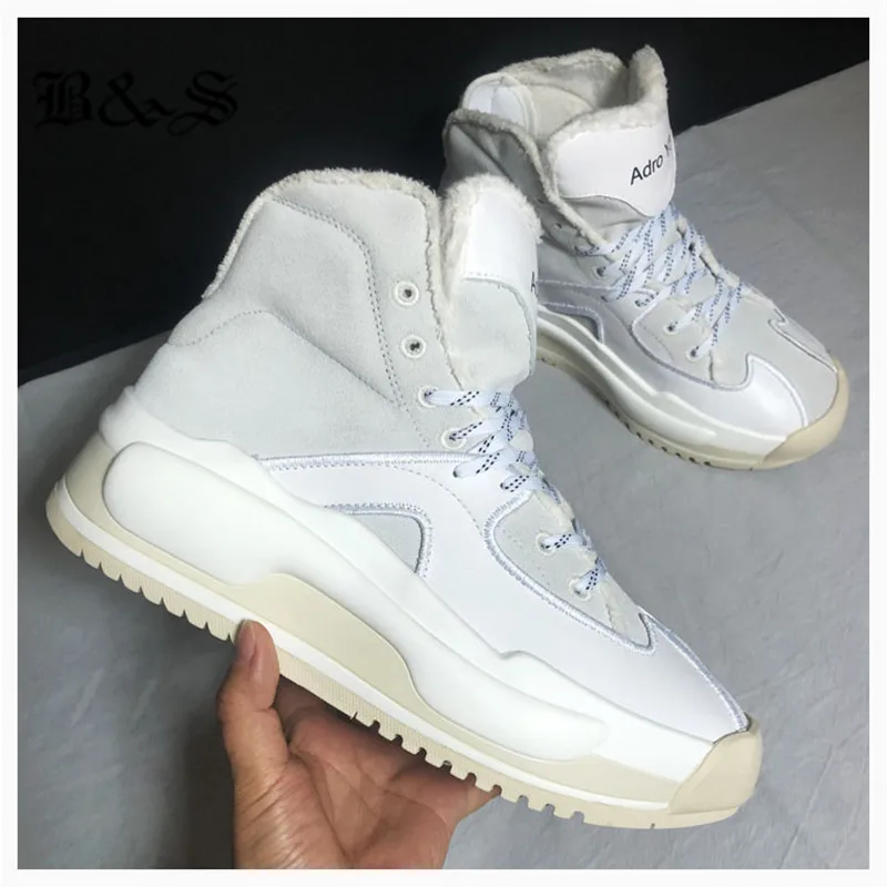 white plush inner Черные и уличные винтажные новые кроссовки на шнуровке на толстой подошве; модные кроссовки из натуральной кожи - Цвет: white plush inner