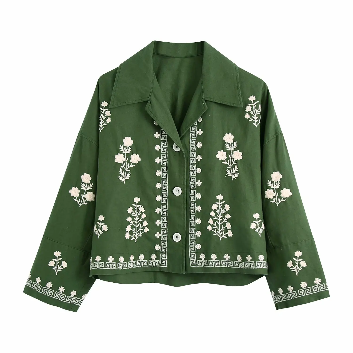 

PUWD Casual Women Embroidered Short Jacket2021Autumn Classic Lapel Solid Color Retro Street Style Trendy FemaleTemperament Shirt