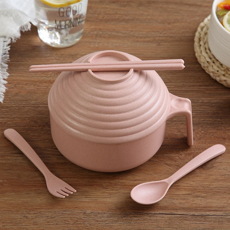 Bowl 1 шт. пшеничная соломенная пиалы для лапши рамен набор для супа пасты салат лапши фруктовые десерты с палочки для еды, ложки и вилки - Цвет: Bowl