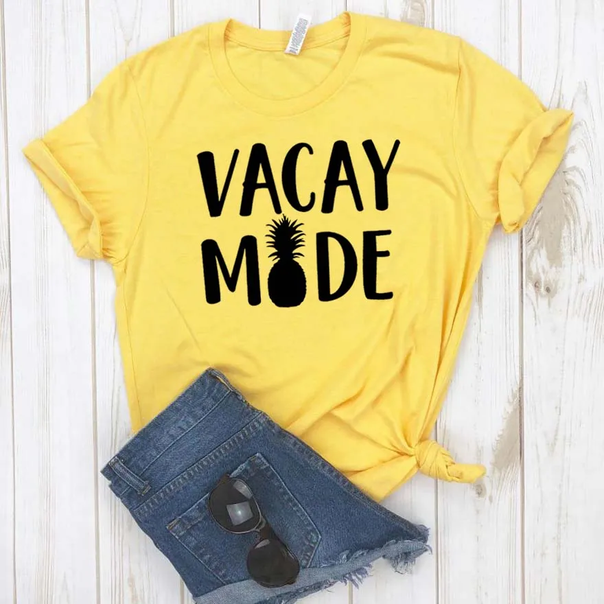 

Женская футболка с ананасом Vacay Mode, хлопковая хипстерская забавная футболка в подарок, женская футболка для девочек Yong, Прямая поставка, ZY-423