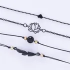 Комплект браслетов в готическом стиле с черными перьями и лотосом, 4 шт.