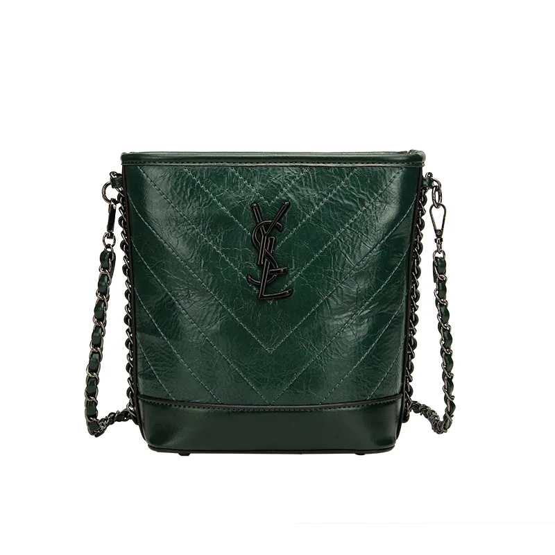 

2021 New Leather Women's Bag Chain Fashion Versatile Lingge One Shoulder Slung Bucket Bag