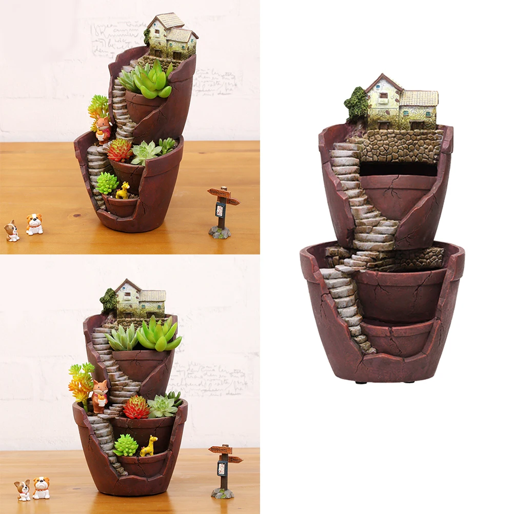 Садовые украшения цветочный горшок двухслойный креативный садовый из смолы для