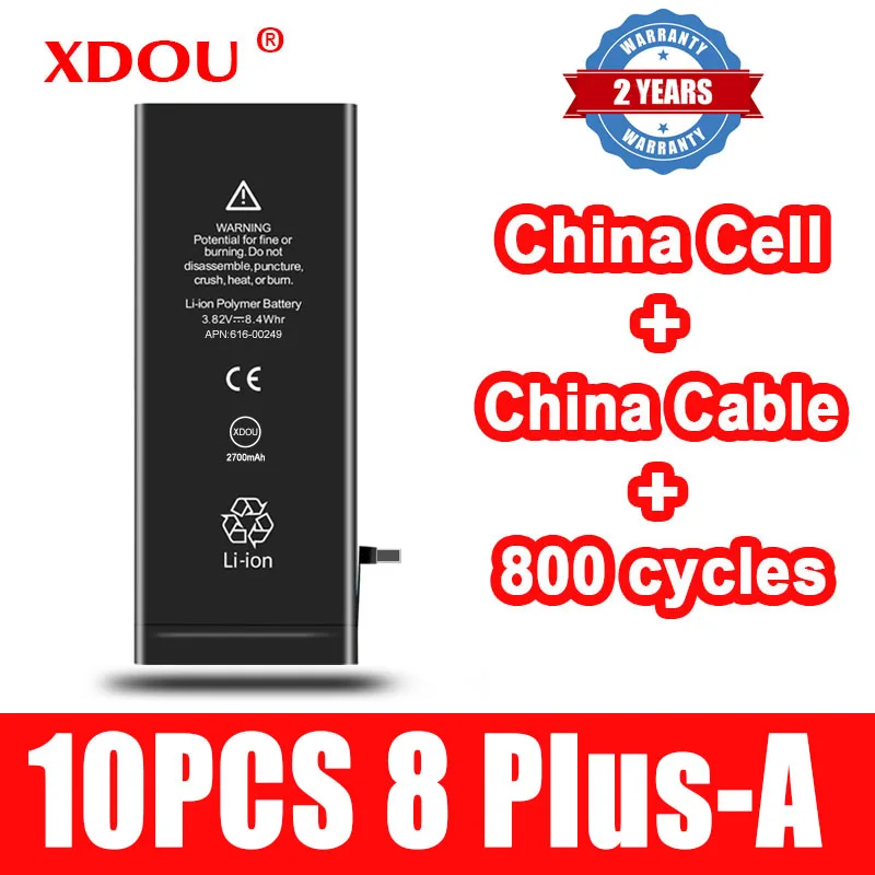 10pcs XDOU Battery For IPhone 8Plus 8 Plus 2691mAh Replacement Bateria China Cell Cable 800 Times Cycles 2022 8Plus-A