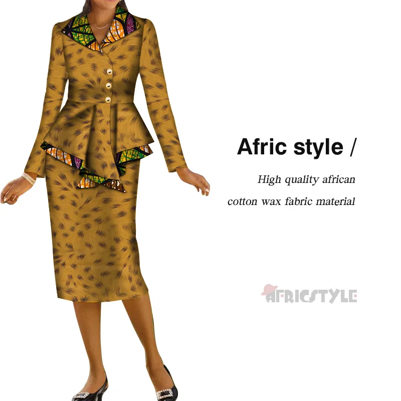 New Dashiki African Bazin Riche Draped Tops and Skirt Sets for Women Office Vestidos African 2 Piece Skirts Sets Clothing WY5436