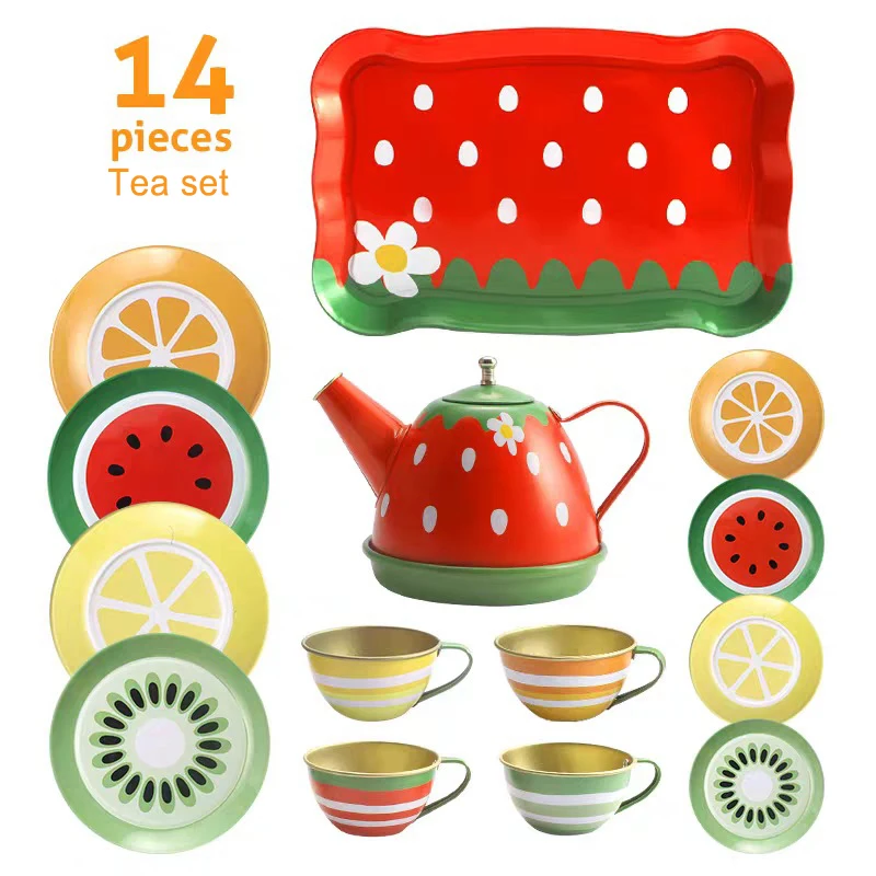 Girl Kitchen Teapot Play House Tinplate Afternoon Tea Set In