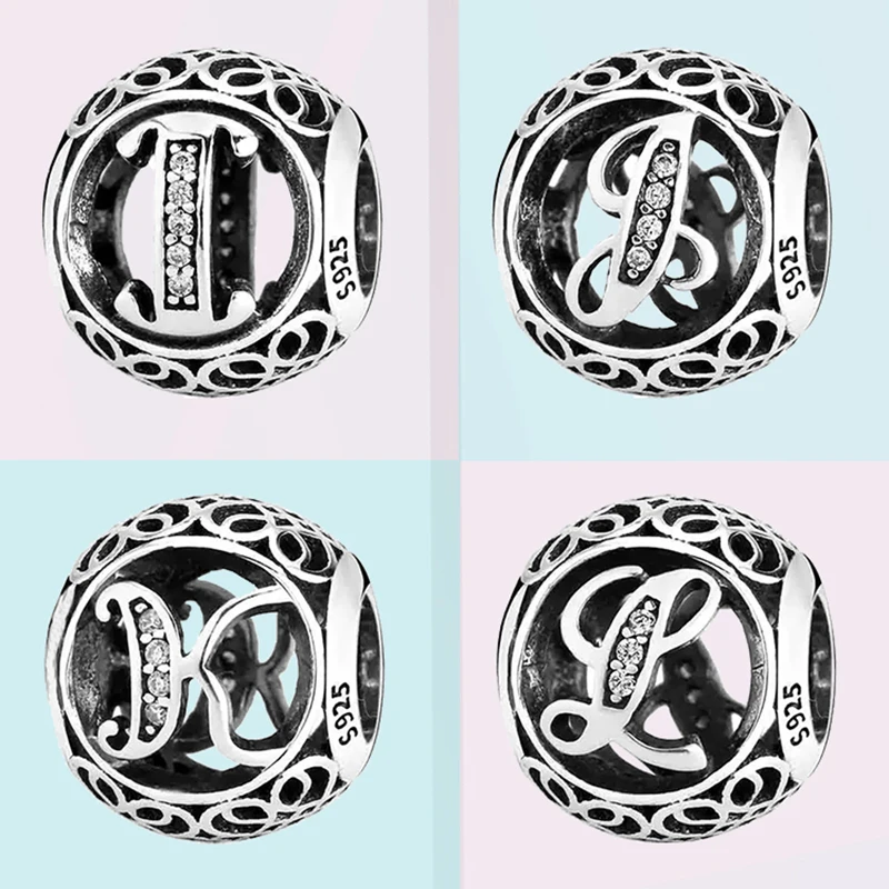 

Fit Original Pandora charms bracelet beads S925 sterling silver 26 letter beads female fashion jewelry girlfriend gift