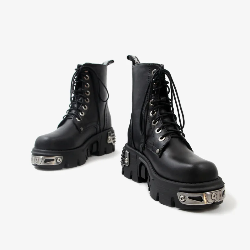 

New Punk Style Platform Women Ankle Boots Women's Motorcycle Boot Fashion Ladies Chunky Shoes Metal Decor BIG Size Women's Shoes