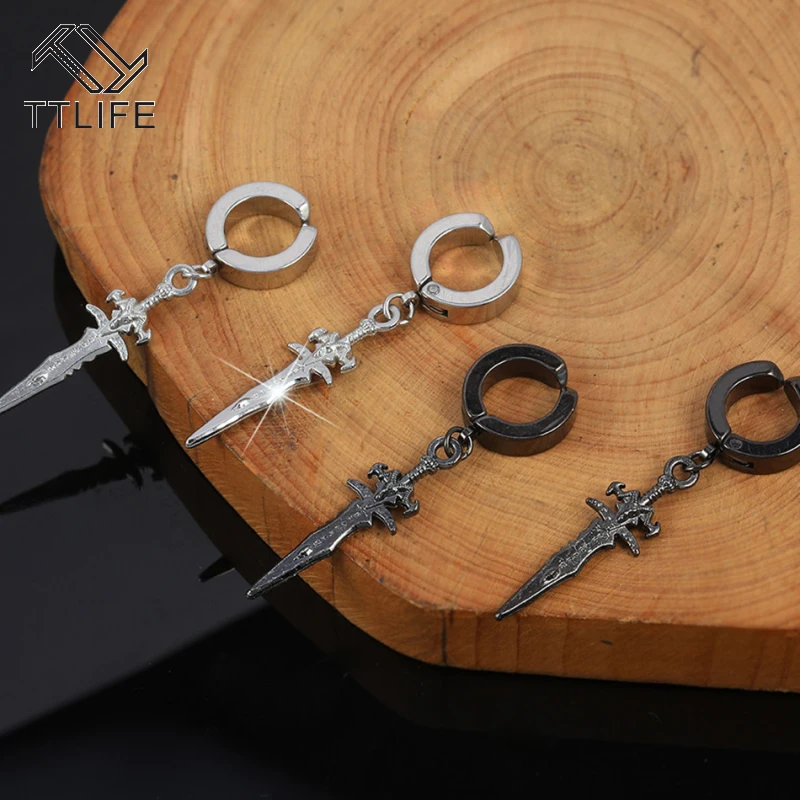 TTLIFE Мужские Винтажные серьги в стиле хип-хоп крест из нержавеющей стали