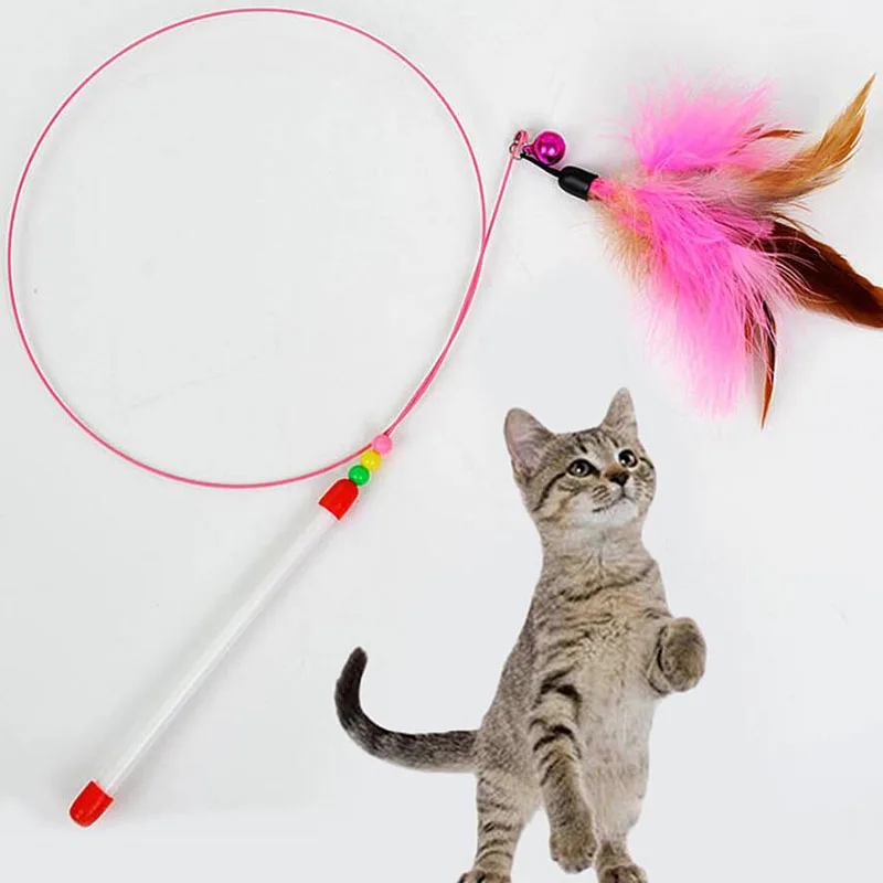 Забавная Кошка Интерактивная игрушка-перо котенок игрушка стальная проволока