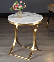 modern marble top side table sofa bed end table small round coffee table stainless steel gold plated frame