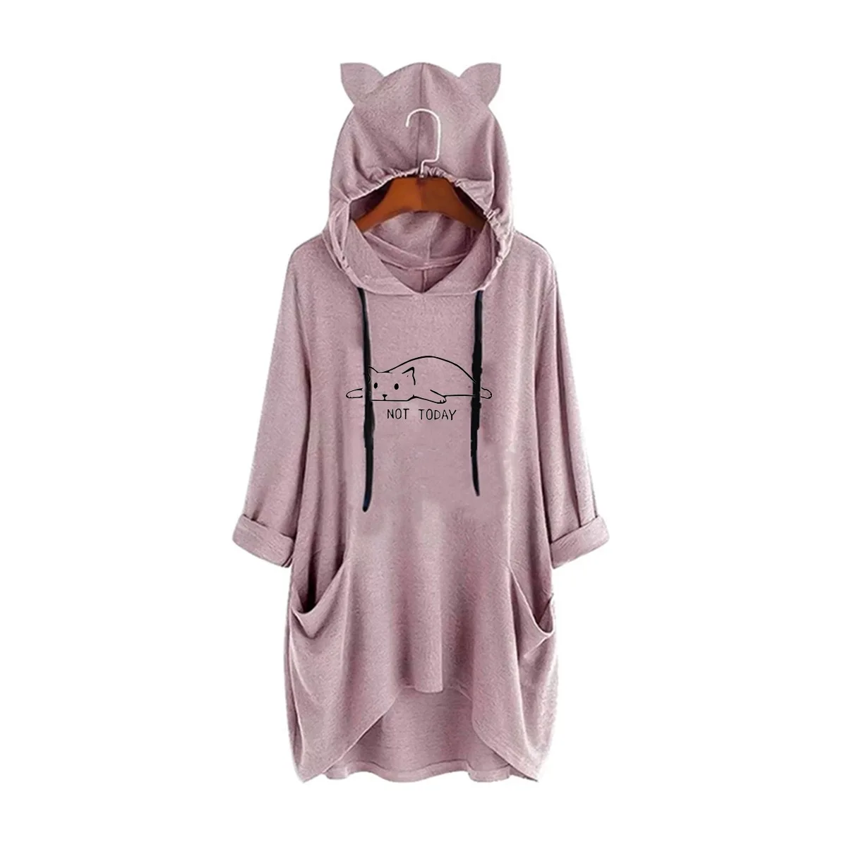 

Plus Size Women's Casual Printed Cat Ear Hooded Long Sleeve Cat Kawaii Irregular Top Super Dalian Hoodie 2021