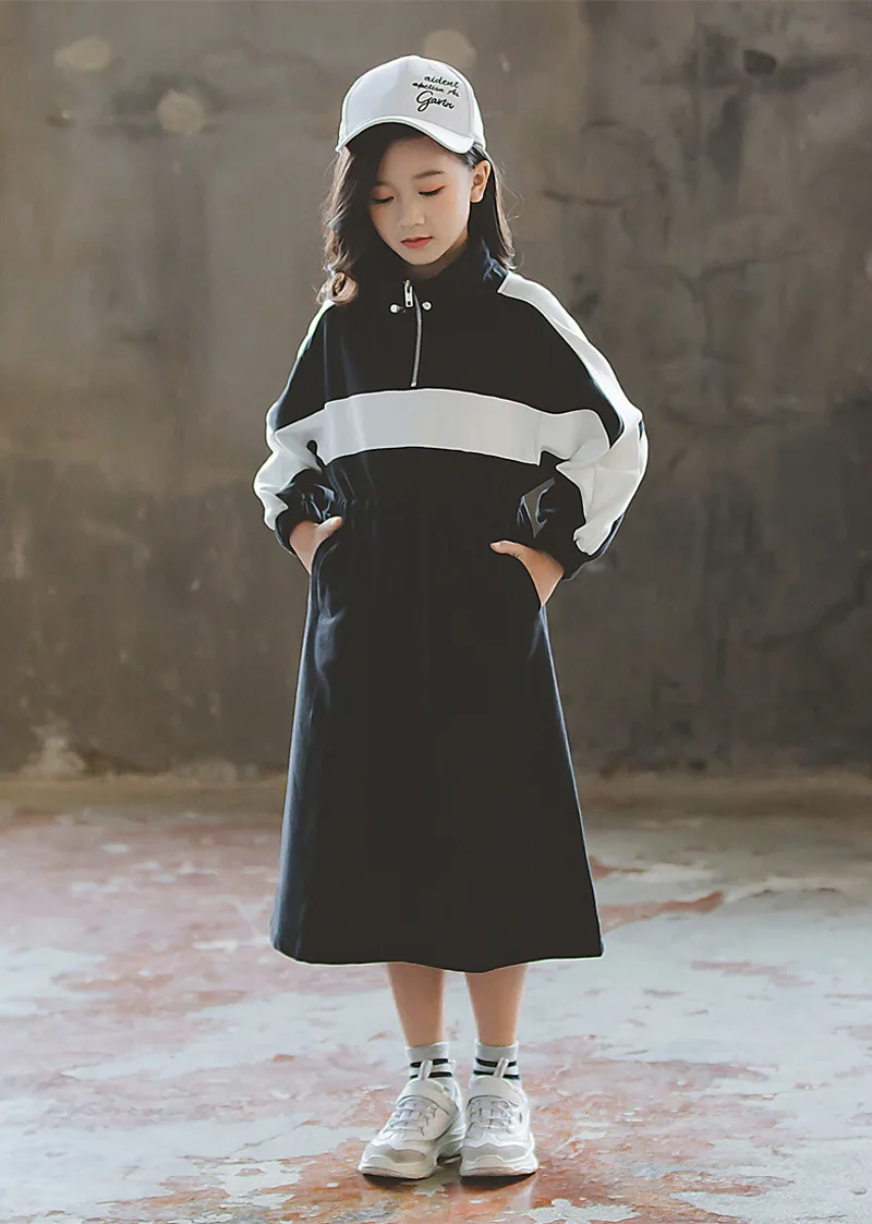 

10 12 years Girls Long Sleeve Hoodie Spring Autumn Cotton Dress Two Colors Patchwork Sweatshirt Teen Girls