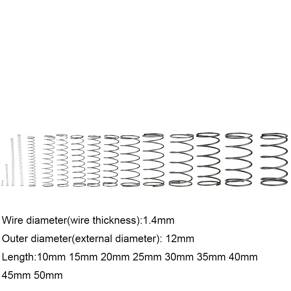 

10PCS 1.4*12*10-50mm Spring Steel Small Compression Release Mechanical Return Spring Pressure Spring OD 12mm 1.4x12x10-50mm