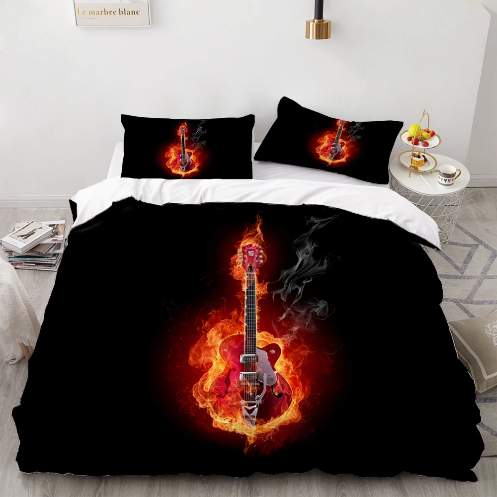 Горящая гитара Постельное белье 3 предмета крышка набор музыкальных