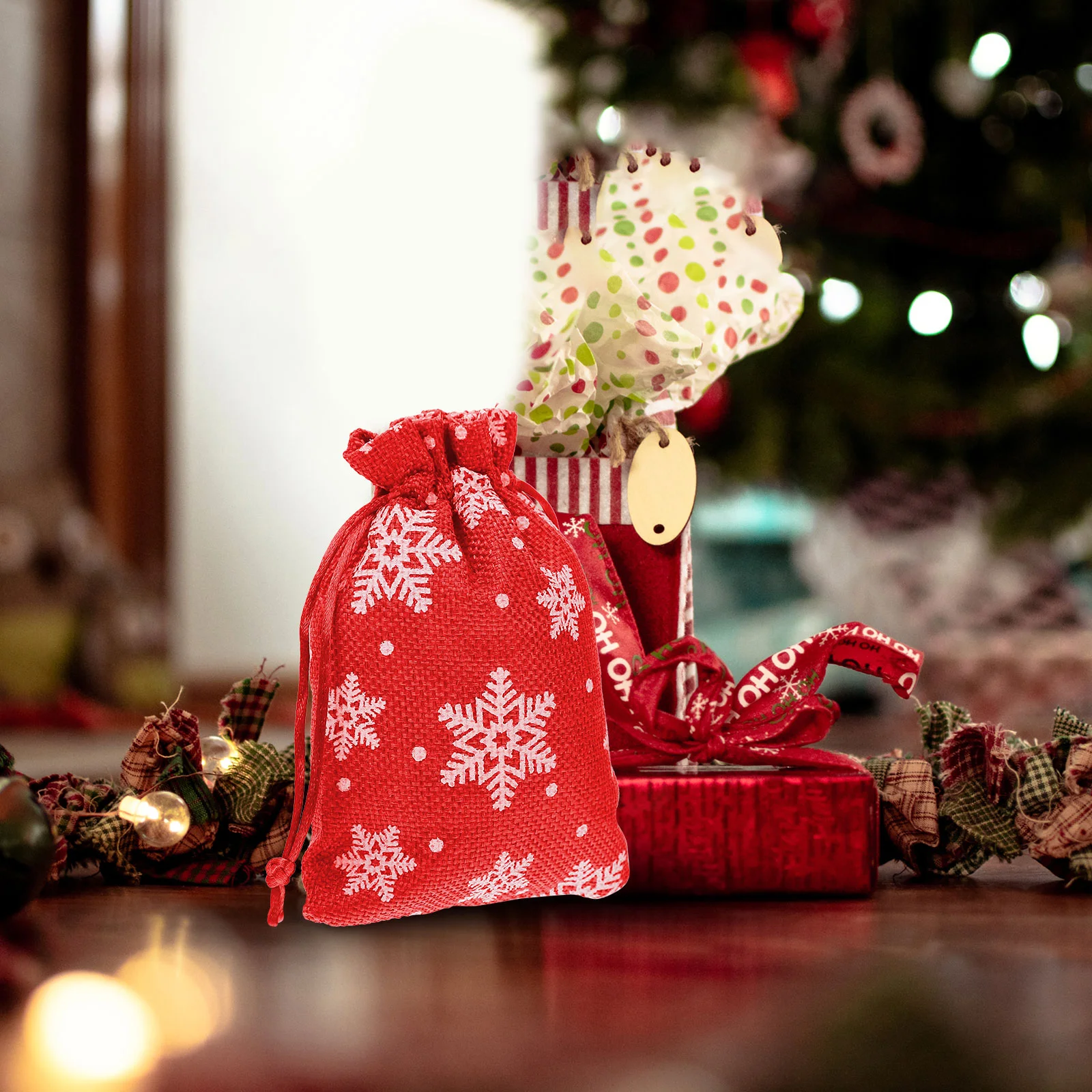 

10Pcs Christmas Drawstring Gift Bags Candy Storage Bags Snack Packing Bags