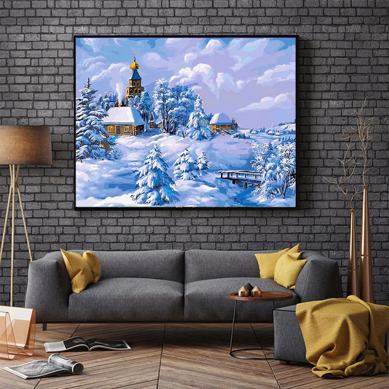 Алмазная живопись зимний пейзаж алмазная вышивка полностью круглая зимняя