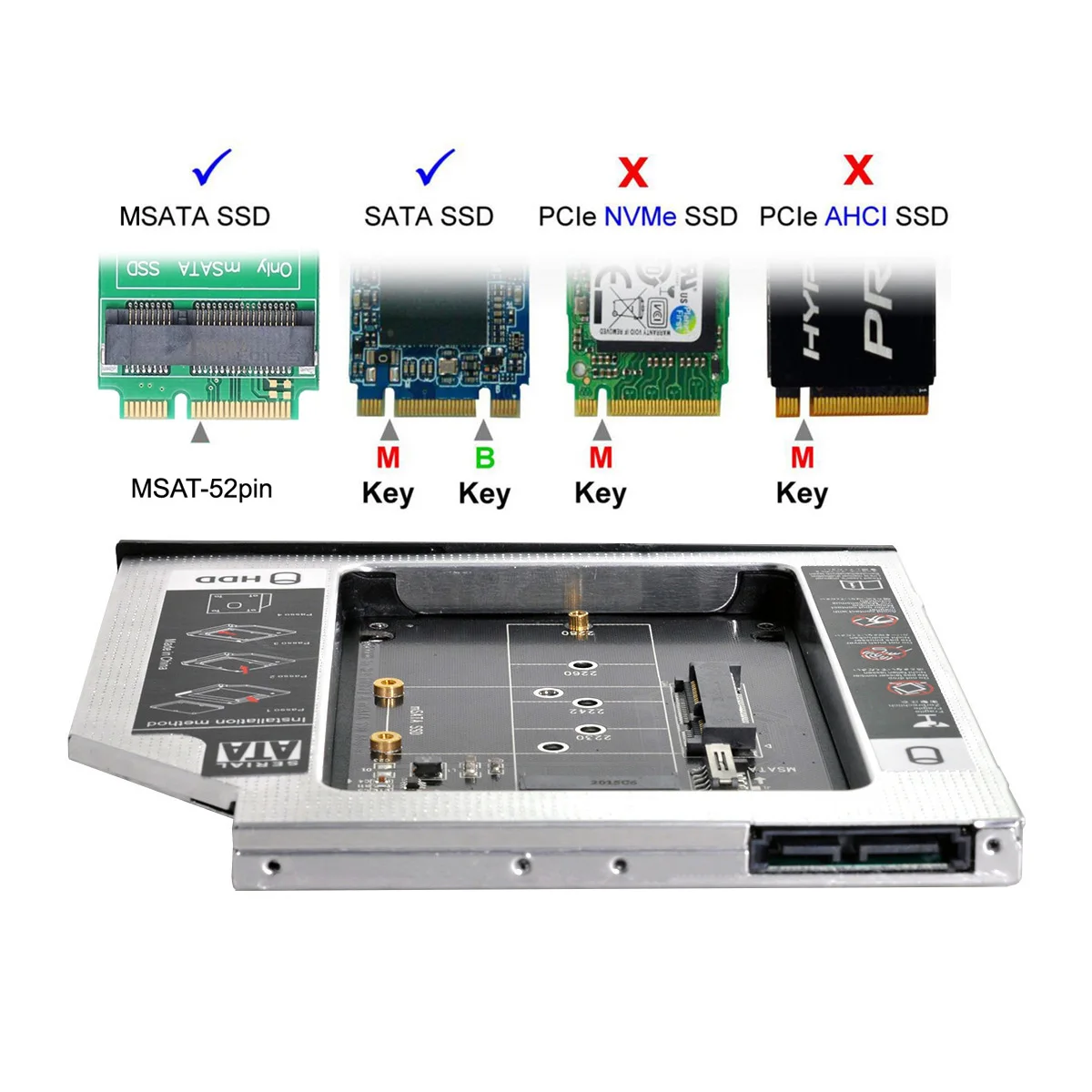 CY Chenyang MSATA NGFF B/M-anahtar SSD Slimline SATA 13Pin Caddy kılıf için 9.5mm evrensel laptop CD / DVD-ROM optik Bay