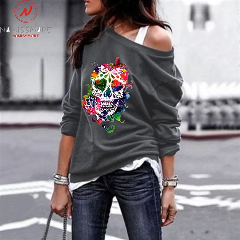 Женские футболки с принтом черепа на Хэллоуин уличная одежда лоскутный дизайн