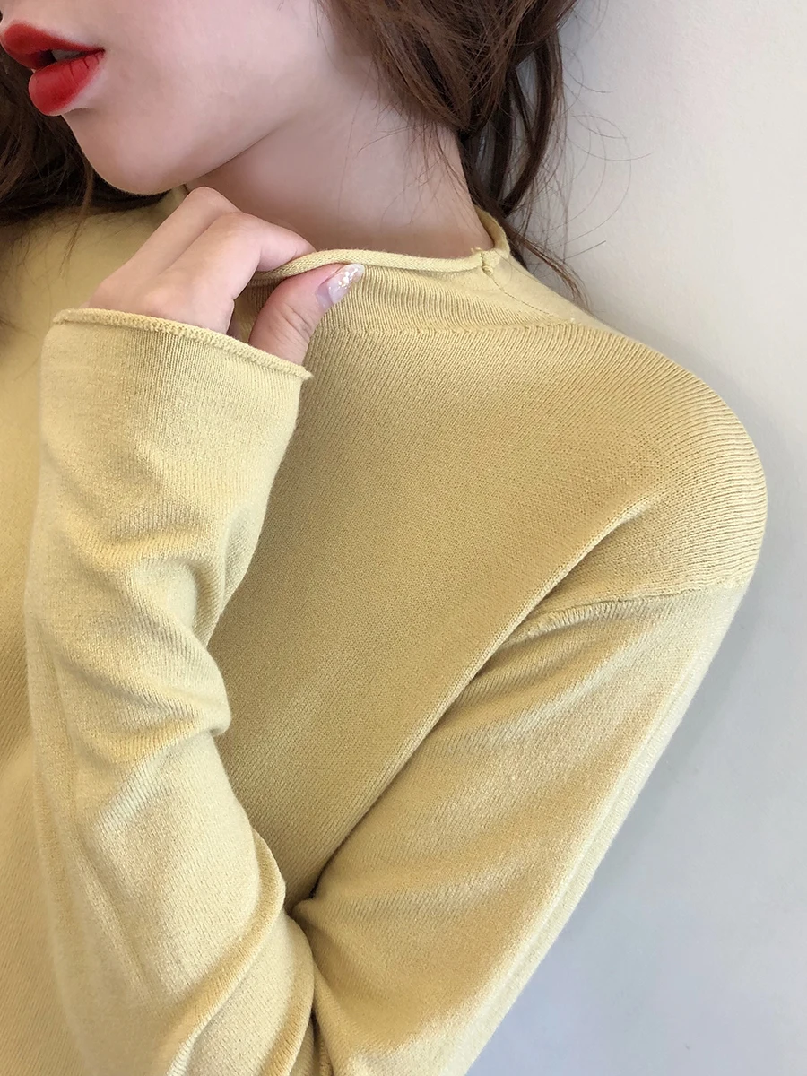 

Autumn Spring Sweater Women Long Sleeve Pullover Women Basic Sweaters Button Half Turtleneck Korean Style Knit Tops Sexy Cute