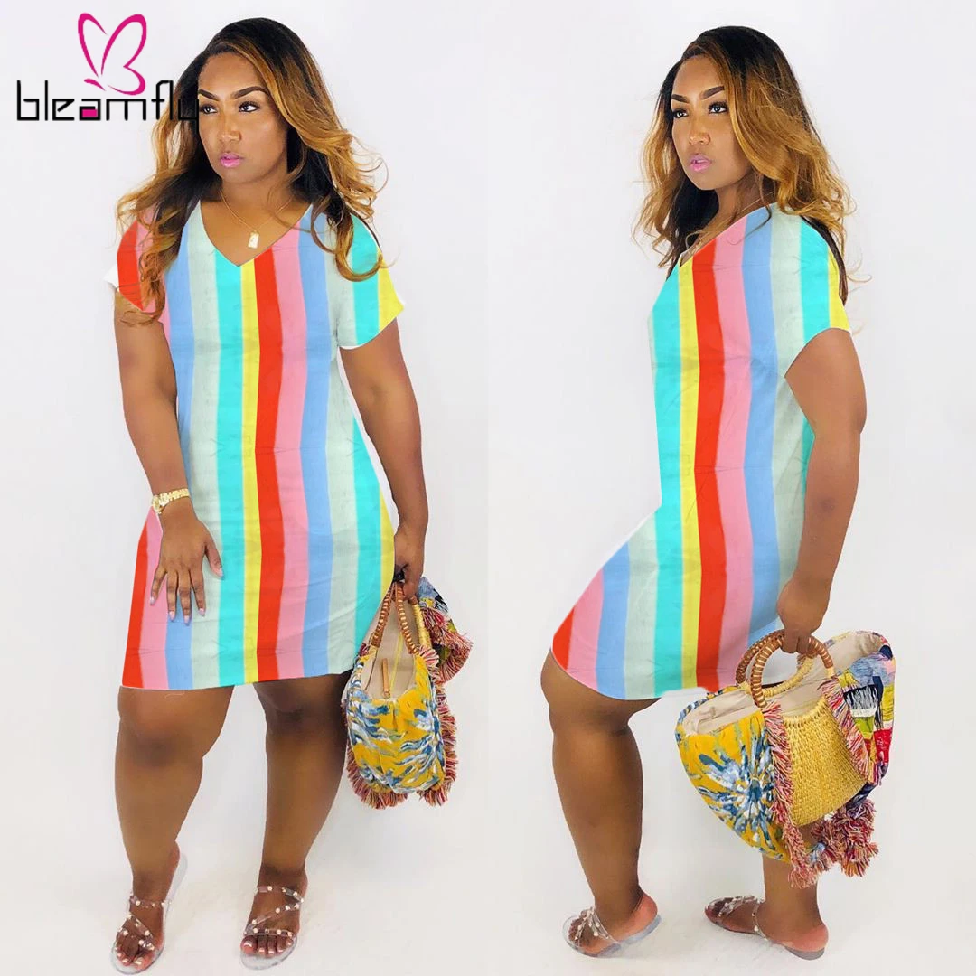 2019 женское летнее платье в полоску с v образным вырезом и коротким рукавом