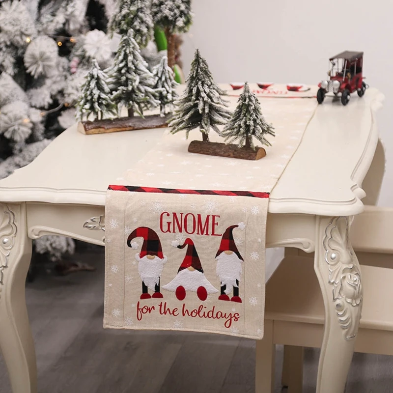 Camino de mesa navide&ntilde;o de 50 libras, Mantel Individual de arpillera con copo de nieve de Gnomo para fiesta de cumplea&ntilde;os, Decoraci&oacute;n de mesa de Navidad-2