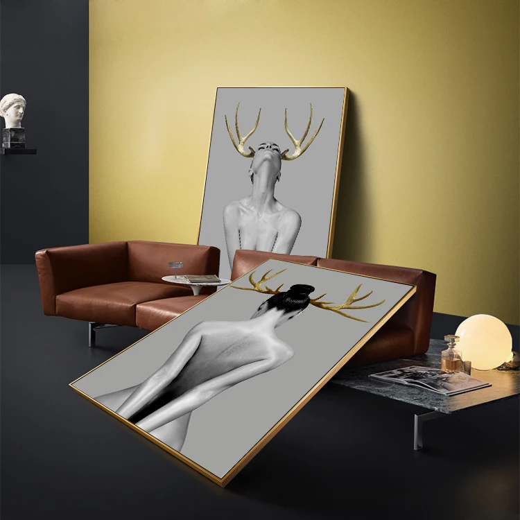 Скандинавские простые черные и белые рога фигурка женщины абстрактная картина