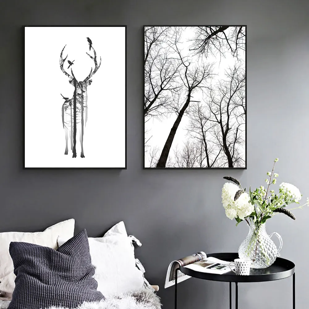 Черно-белые плакаты с деревом и принтами абстрактный настенный художественный