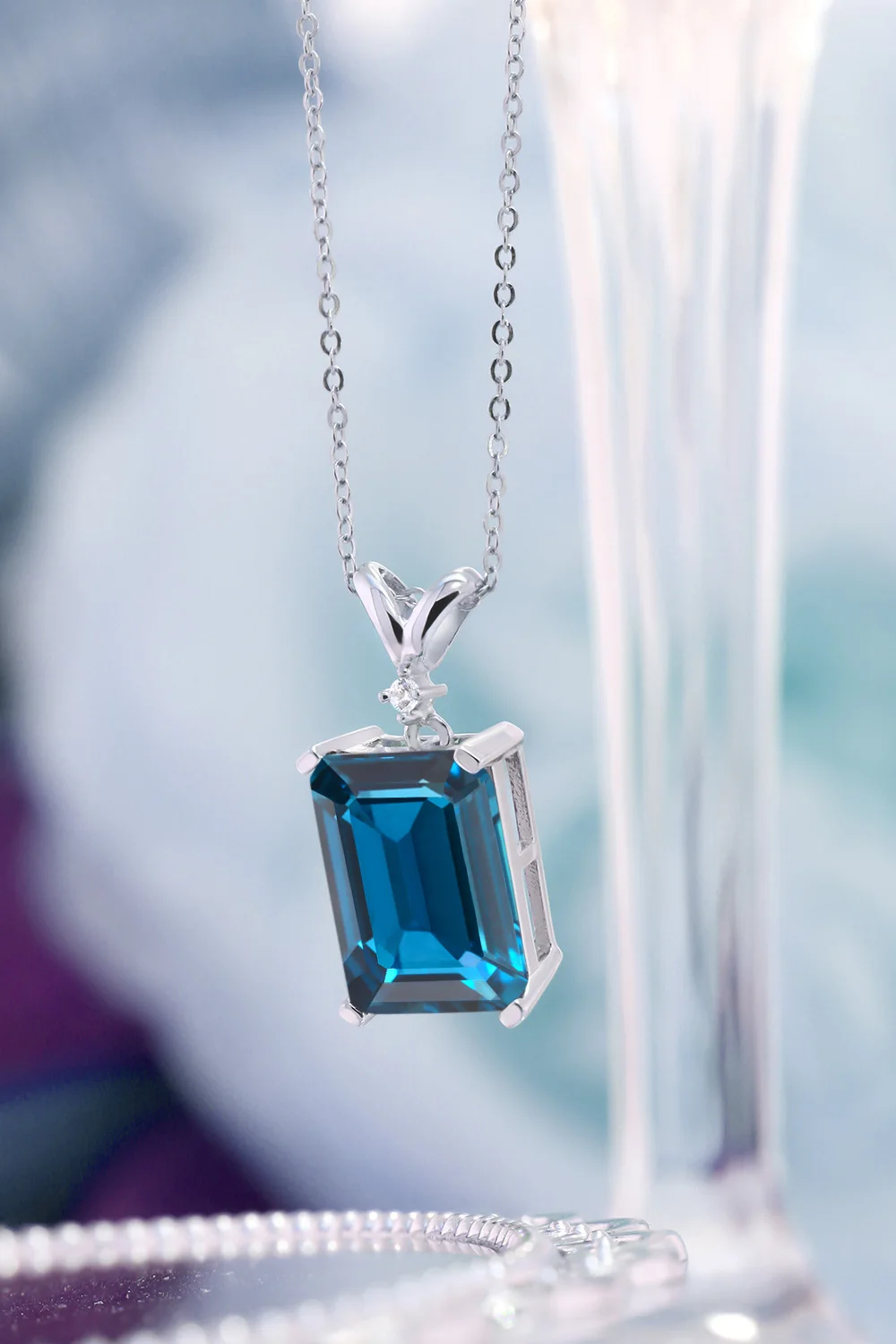 GemStoneKing 8 52 Ct Изумруд натуральный Лондон Голубой топаз белый бриллиант 925 Серебро