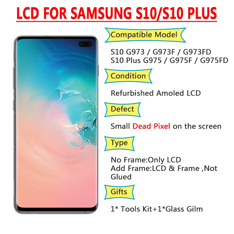ЖК-дисплей Amoled с маленькой точкой для SAMSUNG Galaxy S10 G973F G973FD дисплей + Plus G975F G975FD