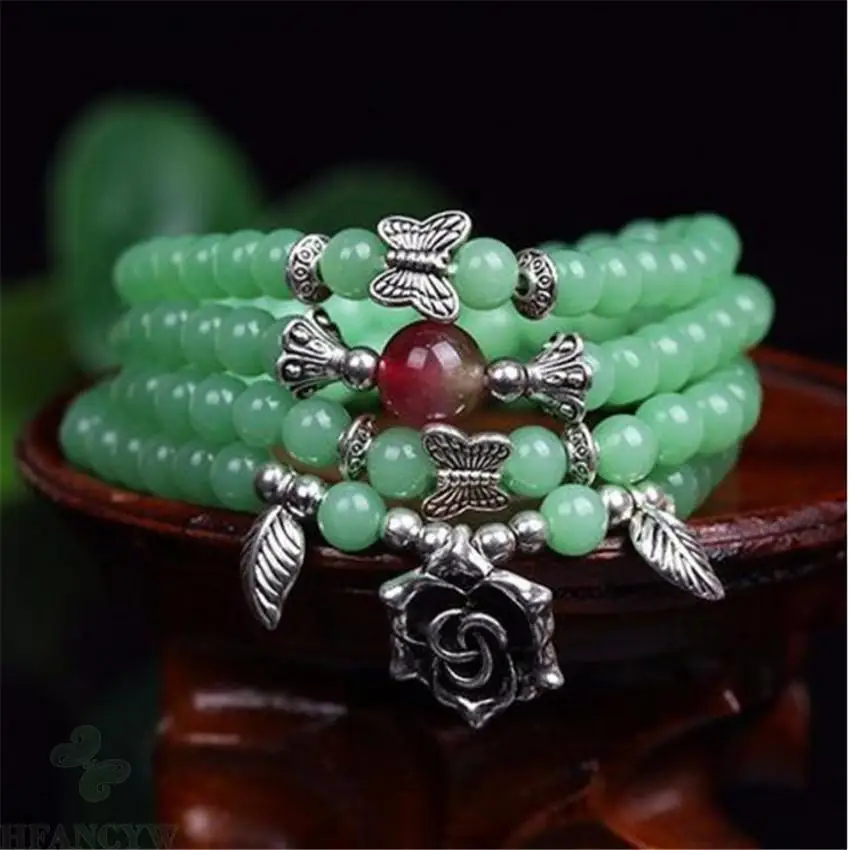 6 мм зеленый агат цветок из бисера драгоценный камень браслет ожерелье венок цепь
