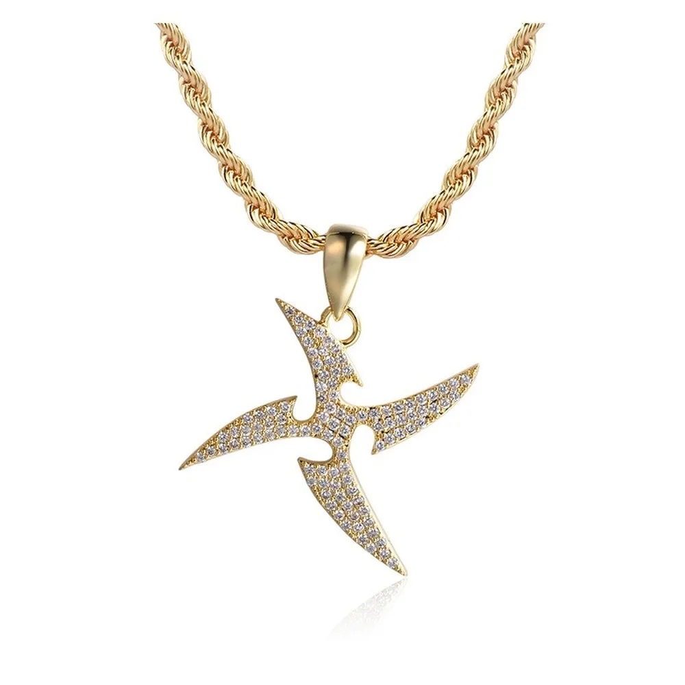 

Iced Out Chain 18K Gold Plated Fully Zirconia Simulated Diamond Whirlwind Hip Hop Pendent Necklace for Men Women