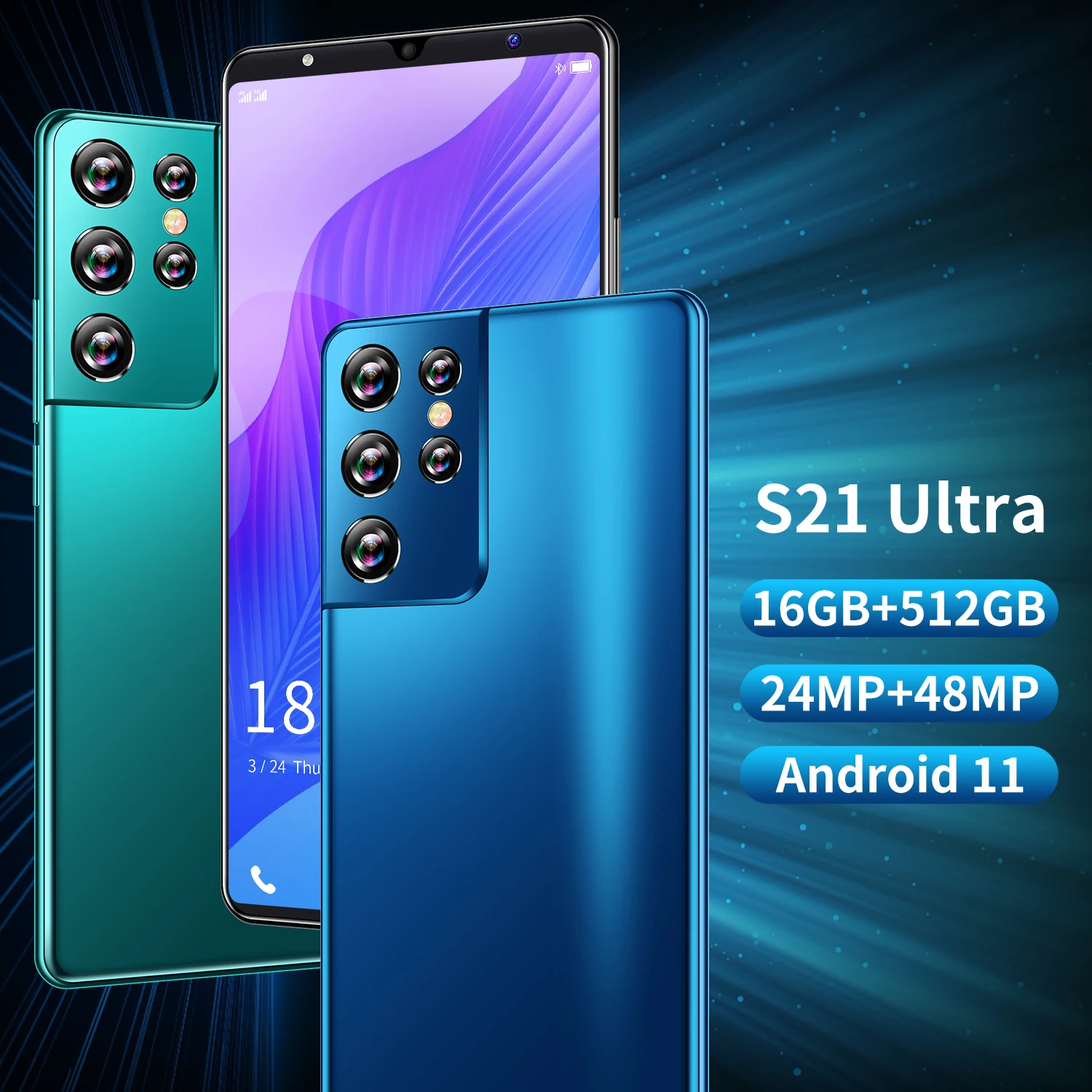 

2021 Global Version S21 Ultra Smartphone 6.1inch 5000mAh 24MP+48MP HD Camera 16+512G Dual SIM Support T-Flash Card 5G Cellphone