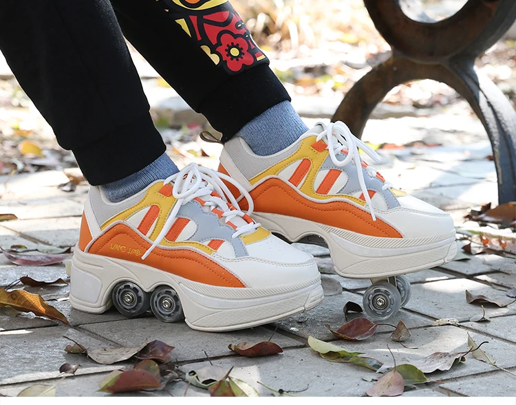 Fashion Deformation Sneakers Roller Shoes Colorful Roller Skate Shoes For Unisex Children Parkour Running Skating Shoes