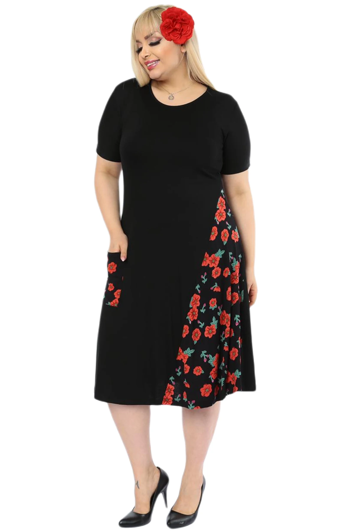 Женское платье с круглым вырезом Hanezza Элегантное вискозное цветочным принтом