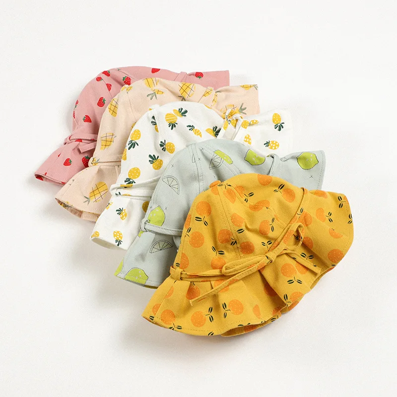 

Шапки для девочек с милым мультяшным рисунком фруктов, весенне-летние детские пляжные шапки, хлопковые шляпы от солнца, шляпы рыбака