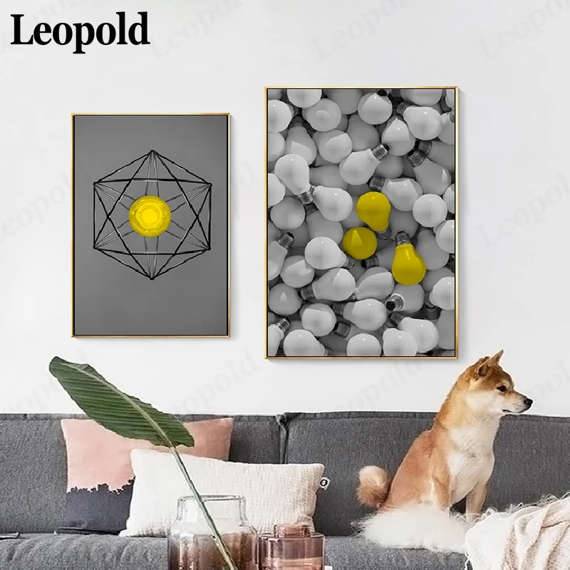 

Modern Fashion Geometric Drawing Yellow Key Light Bulb Canvas Poster Print Picture Wall Living Room Decoration Painting