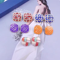 french vintage stud earring enamel painted pattern for girl personality western palace retro earrings s925 sliver needle jewelry