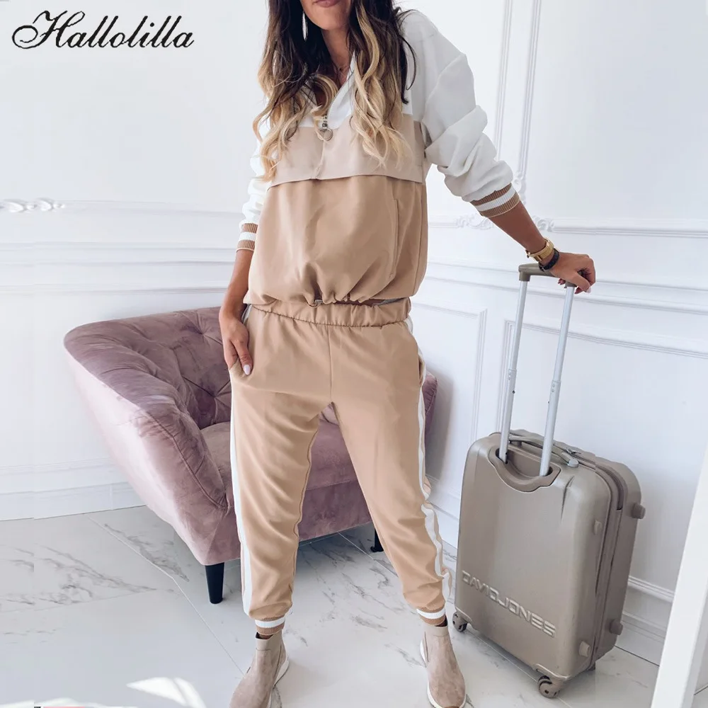 

Повседневная спортивная одежда в стиле пэчворк, женский спортивный костюм в стиле Харадзюку, Женский комплект из двух предметов, модная жен...